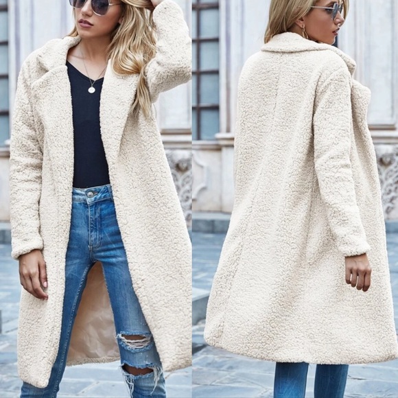 Tan fur long teddy jacket coat fall trench coat - Picture 4 of 6